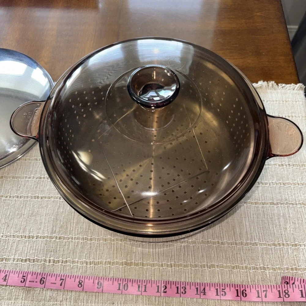 Corning AMBER VISIONS  4.5 L Serving Bowl and Lid Corning USA With Steam Basket